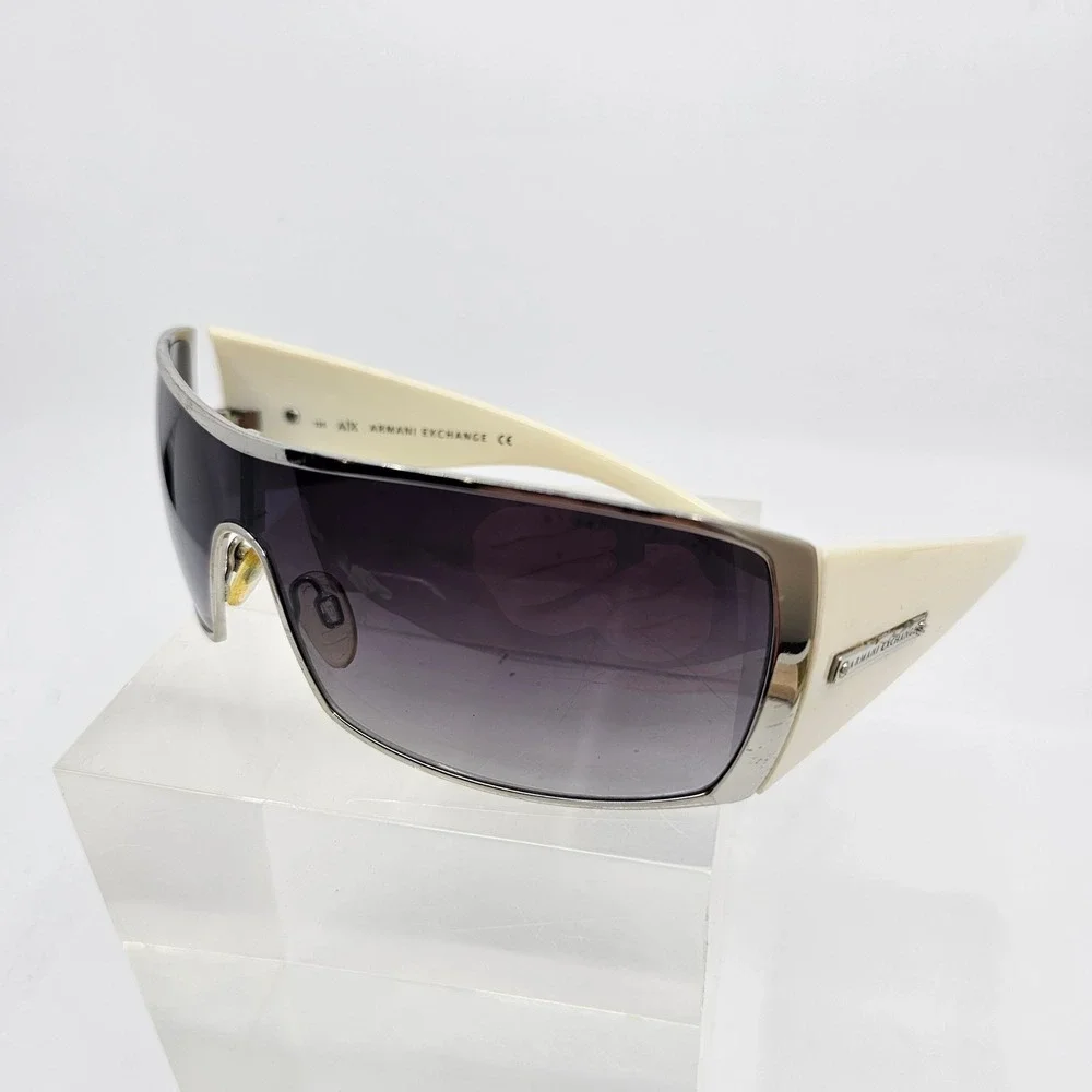 Armani Exchange AX009/N/S Shield Sunglasses Cream Silver Purple Gradient Y2K